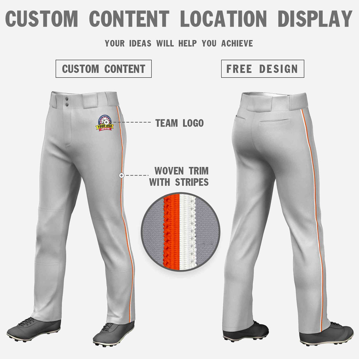 Custom Gray Orange-White Classic Fit Stretch Practice Loose-fit Baseball Pants