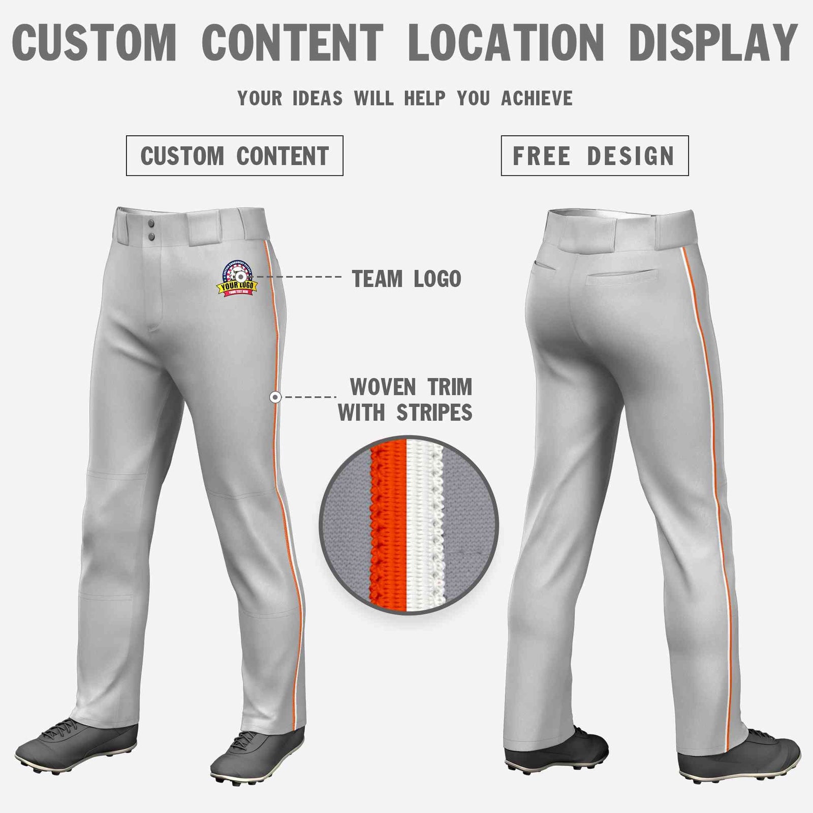 Custom Gray Orange-White Classic Fit Stretch Practice Loose-fit Baseball Pants