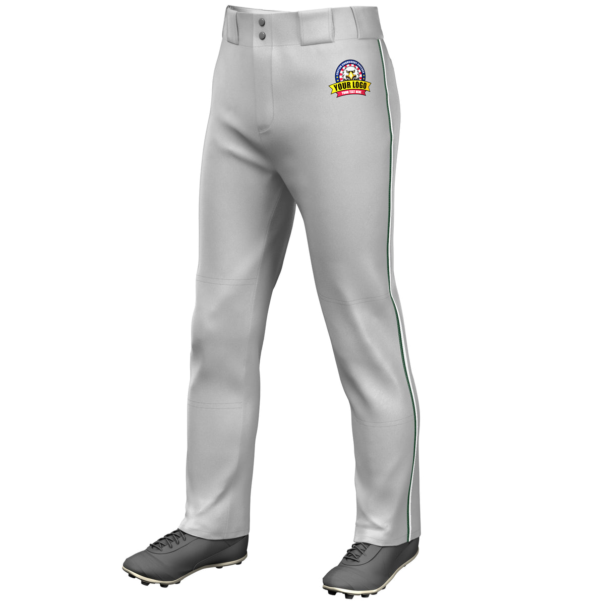 Custom Gray Green-White Classic Fit Stretch Practice Loose-fit Baseball Pants