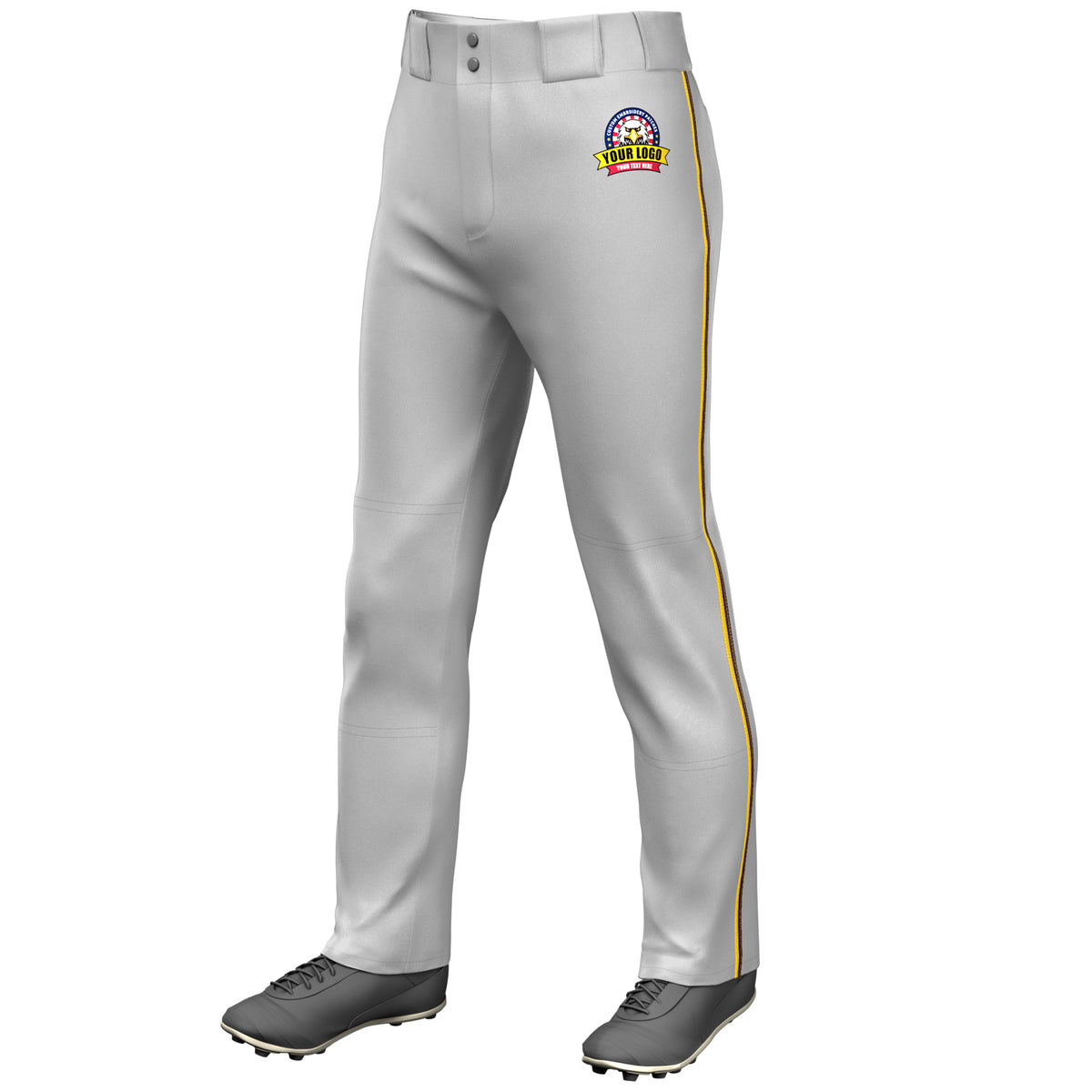 Custom Gray Gold-Brown Classic Fit Stretch Practice Loose-fit Baseball Pants
