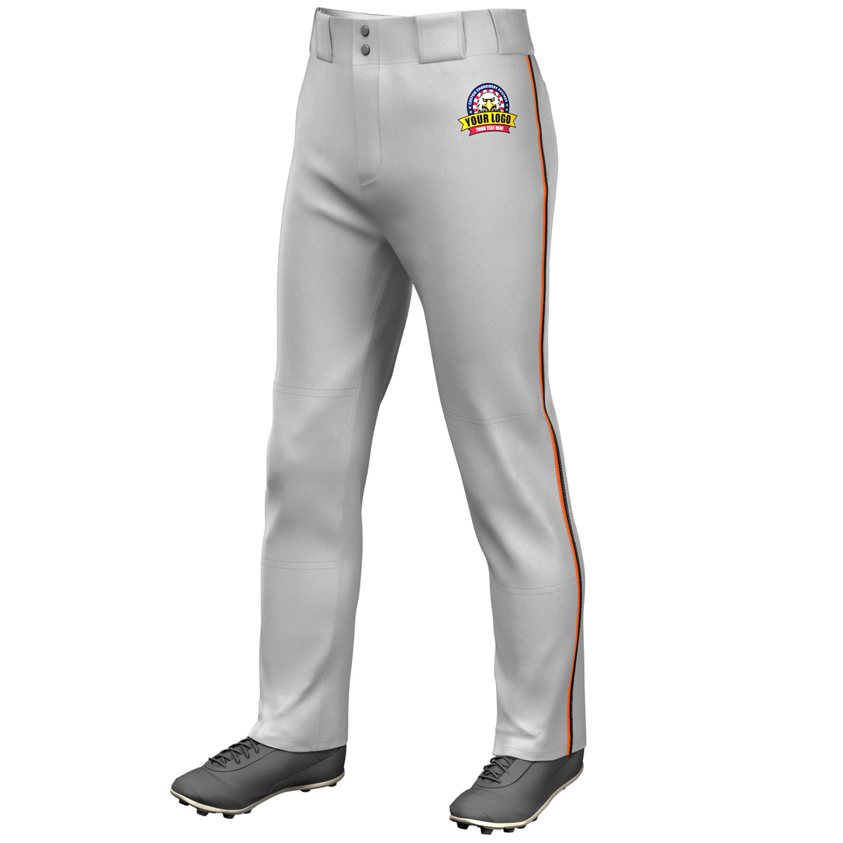 Custom Gray Orange-Black Classic Fit Stretch Practice Loose-fit Baseball Pants