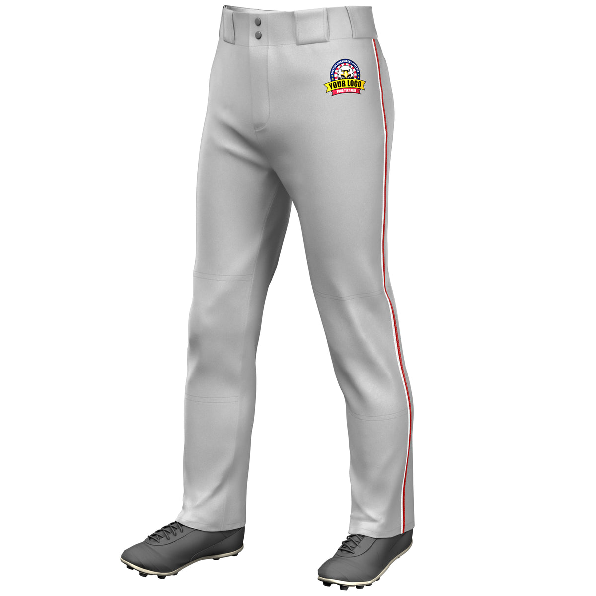 Custom Gray White-Red Classic Fit Stretch Practice Loose-fit Baseball Pants