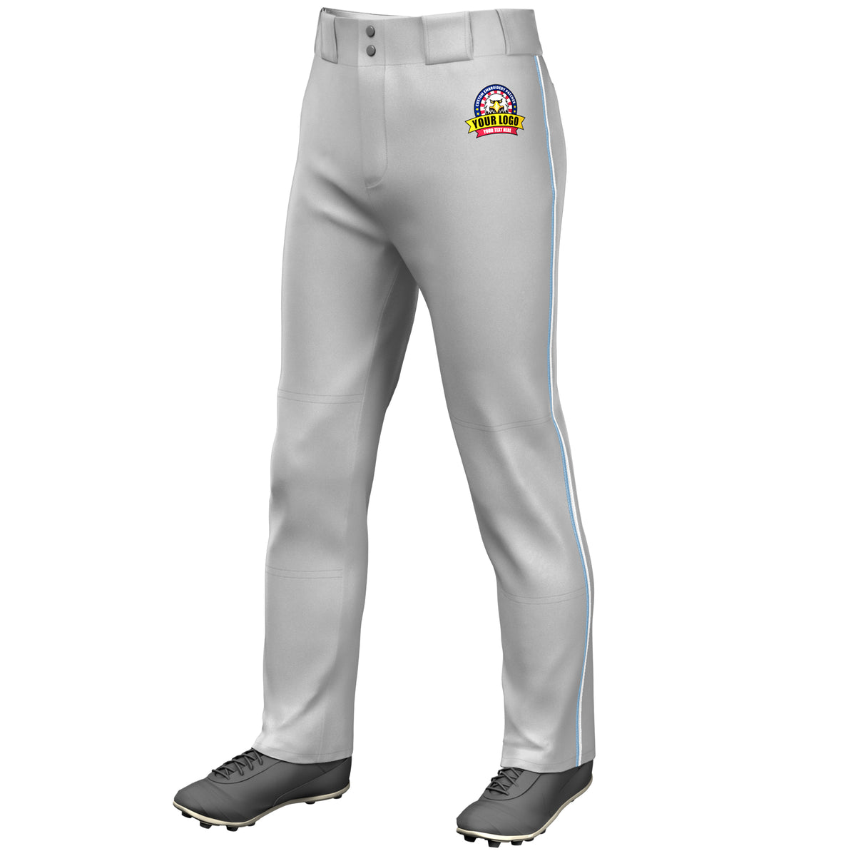 Custom Gray Light Blue-White Classic Fit Stretch Practice Loose-fit Baseball Pants
