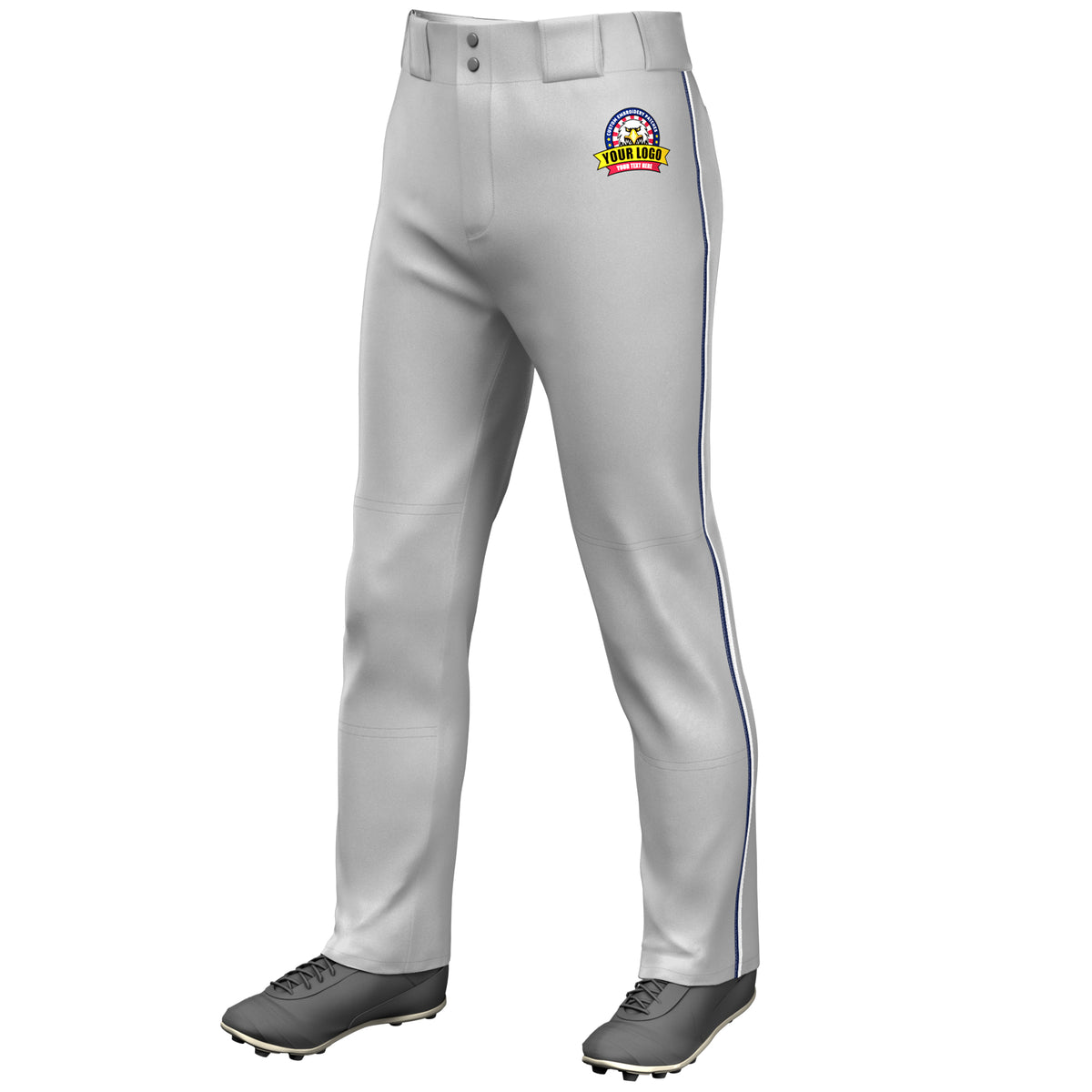 Custom Gray Navy-White Classic Fit Stretch Practice Loose-fit Baseball Pants