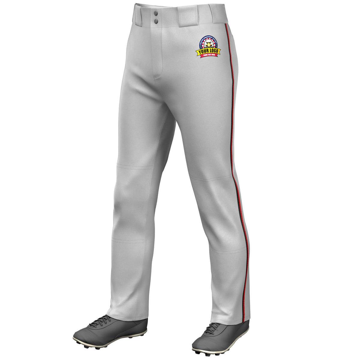Custom Gray Black-Red Classic Fit Stretch Practice Loose-fit Baseball Pants