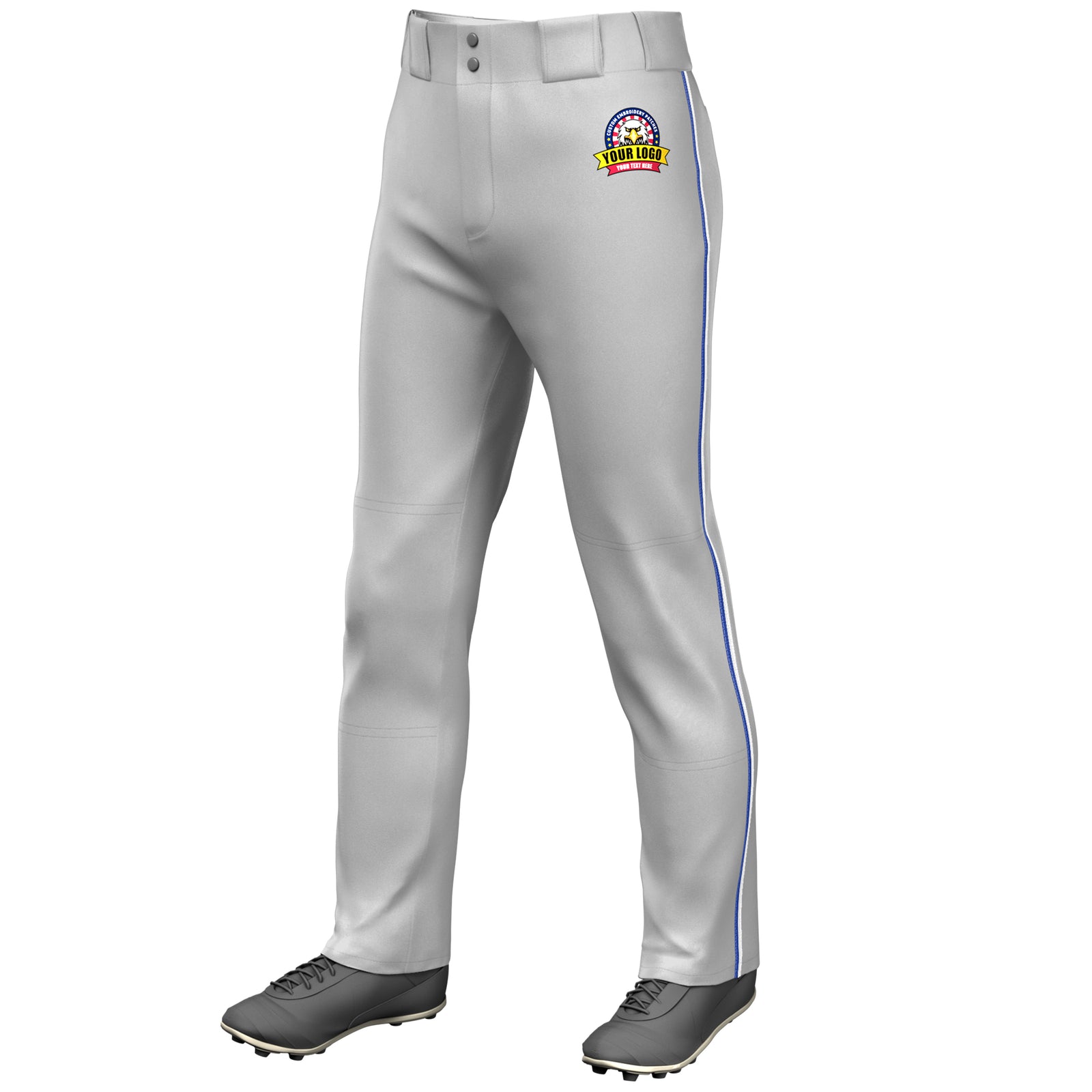Custom Gray Royal-White Classic Fit Stretch Practice Loose-fit Baseball Pants
