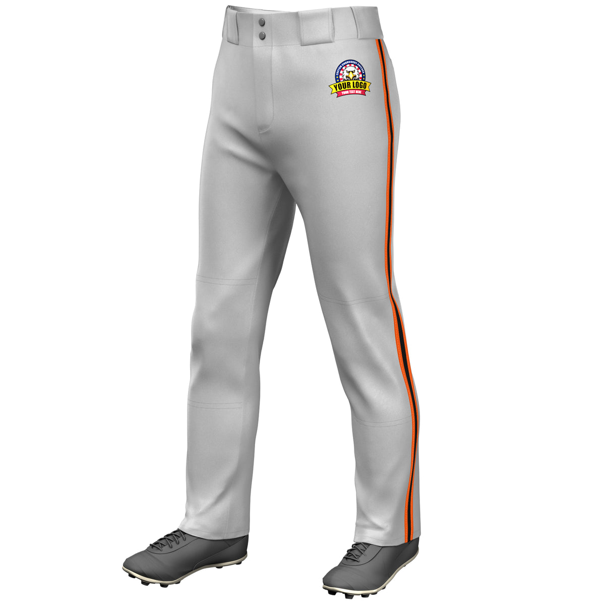 Custom Gray Orange Black-Orange Classic Fit Stretch Practice Loose-fit Baseball Pants