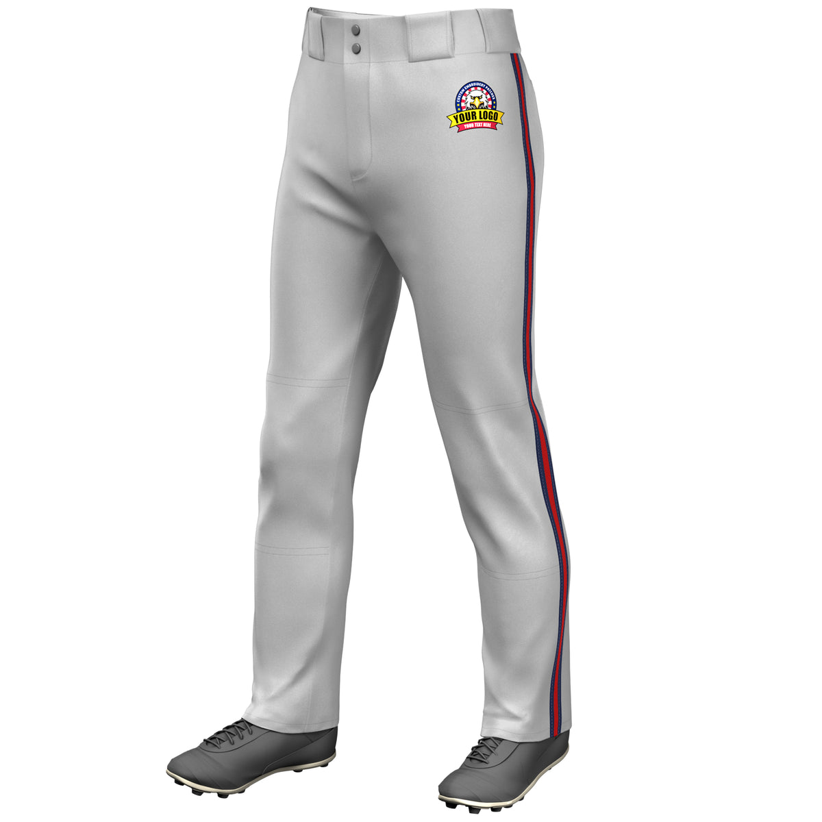 Custom Gray Navy Red-Navy Classic Fit Stretch Practice Loose-fit Baseball Pants