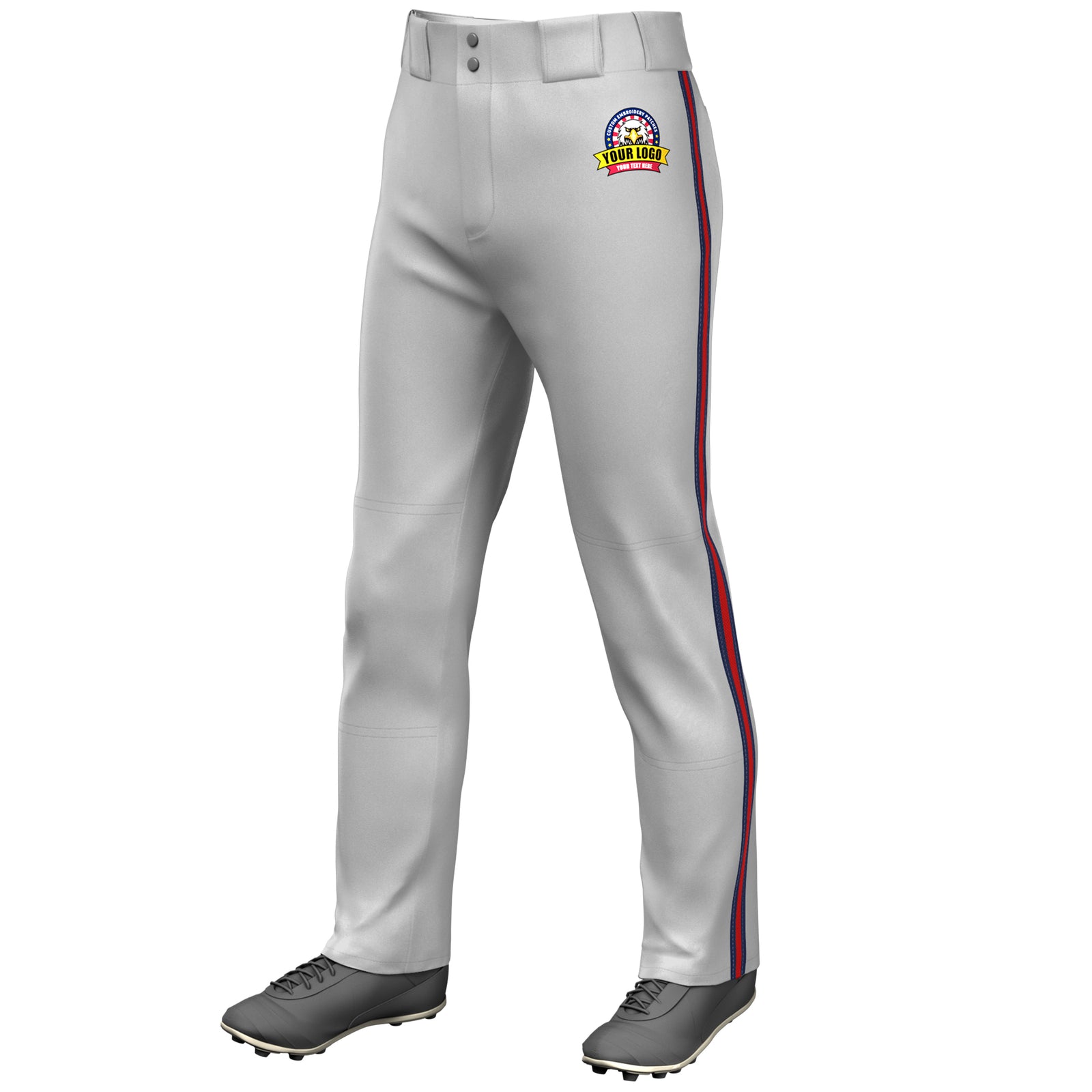 Custom Gray Navy Red-Navy Classic Fit Stretch Practice Loose-fit Baseball Pants