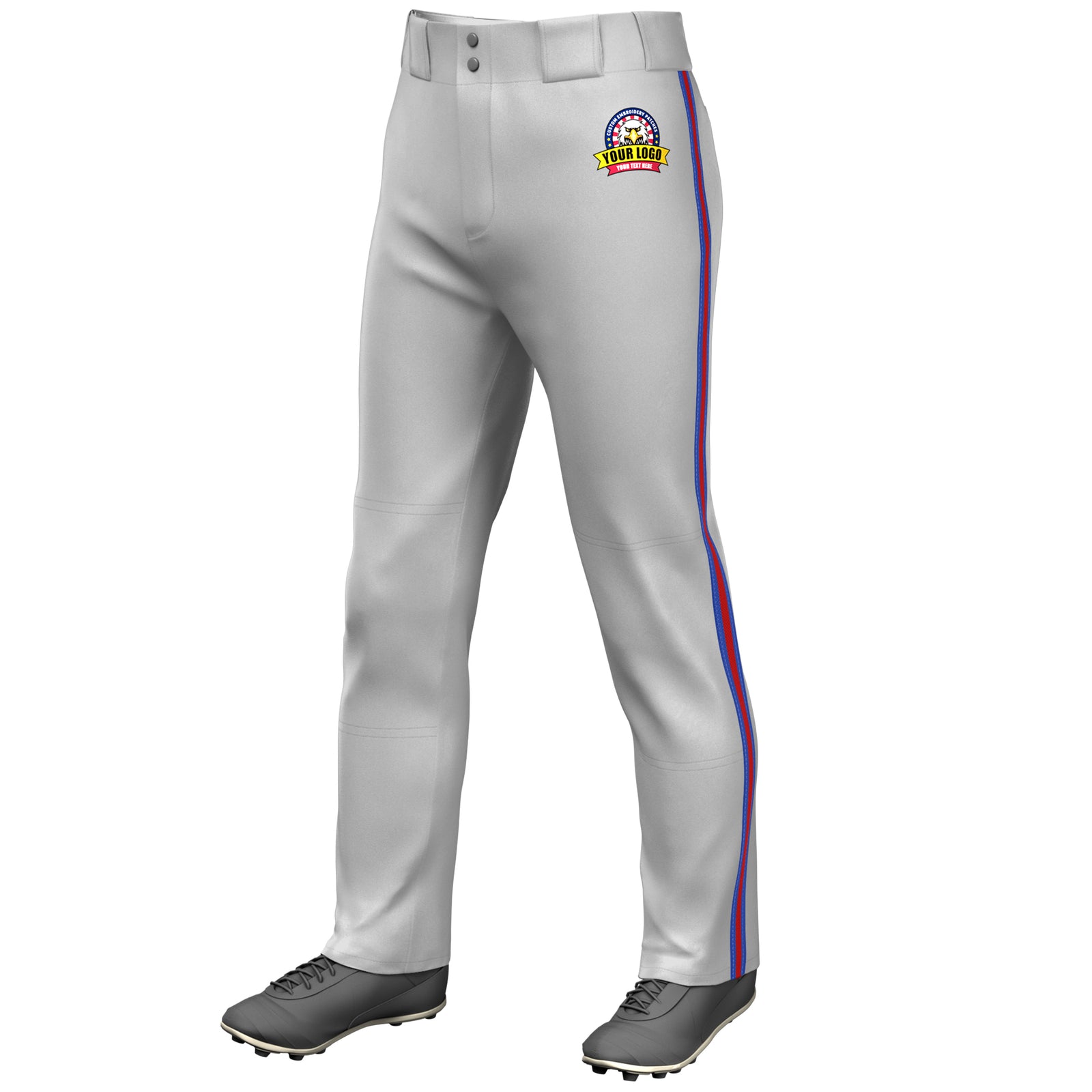 Custom Gray Royal Red-Royal Classic Fit Stretch Practice Loose-fit Baseball Pants