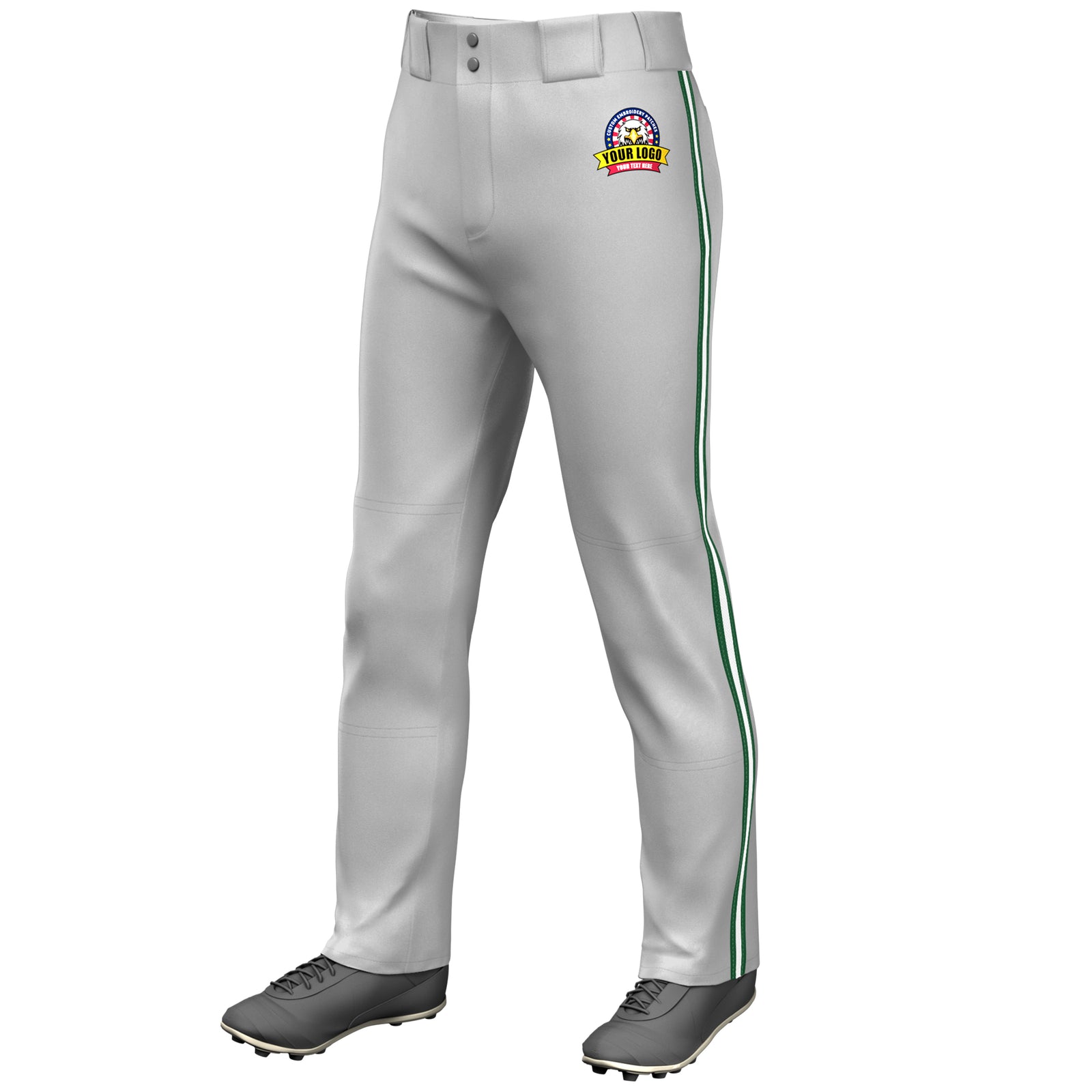 Custom Gray Green White-Green Classic Fit Stretch Practice Loose-fit Baseball Pants