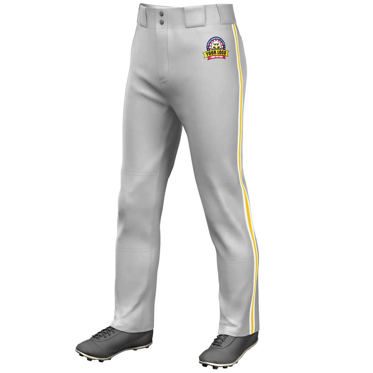 Custom Gray White Gold-White Classic Fit Stretch Practice Loose-fit Baseball Pants