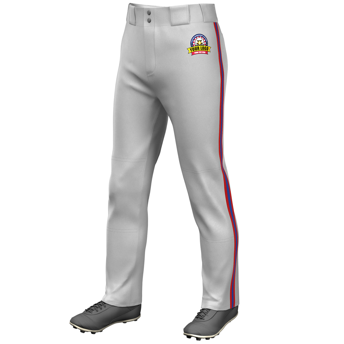 Custom Gray Red Royal-Red Classic Fit Stretch Practice Loose-fit Baseball Pants