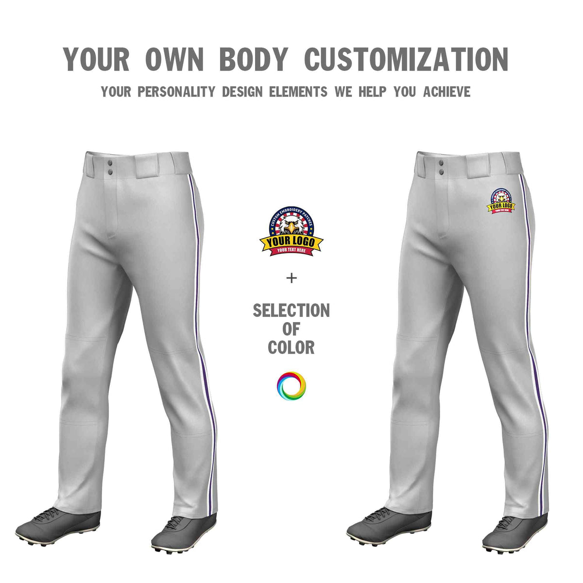 Custom Gray White Purple-White Classic Fit Stretch Practice Loose-fit Baseball Pants