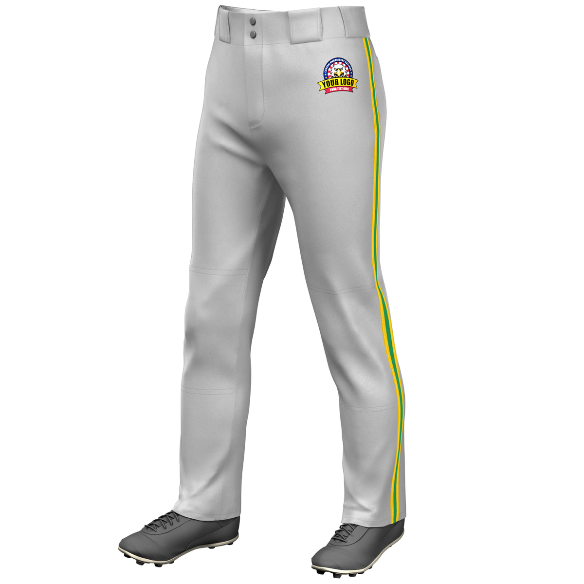 Custom Gray Gold Kelly Green-Gold Classic Fit Stretch Practice Loose-fit Baseball Pants
