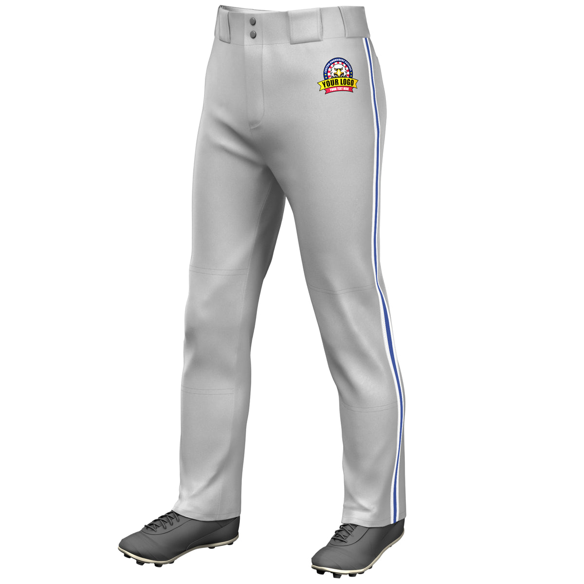 Custom Gray White Royal-White Classic Fit Stretch Practice Loose-fit Baseball Pants