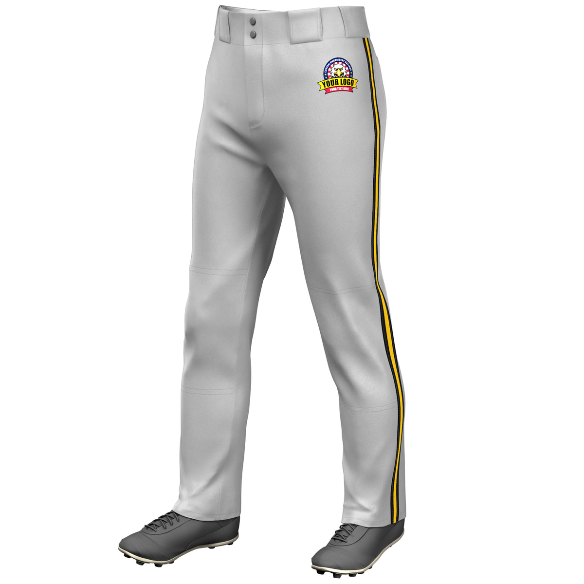 Custom Gray Black Gold-Black Classic Fit Stretch Practice Loose-fit Baseball Pants