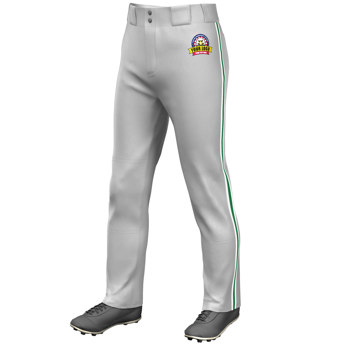 Custom Gray White Kelly Green-White Classic Fit Stretch Practice Loose-fit Baseball Pants