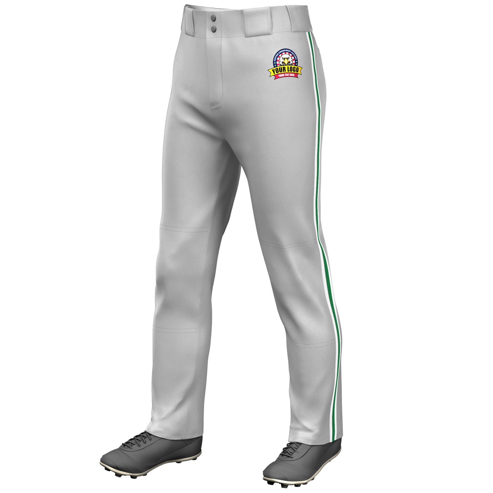 Custom Gray White Kelly Green-White Classic Fit Stretch Practice Loose-fit Baseball Pants
