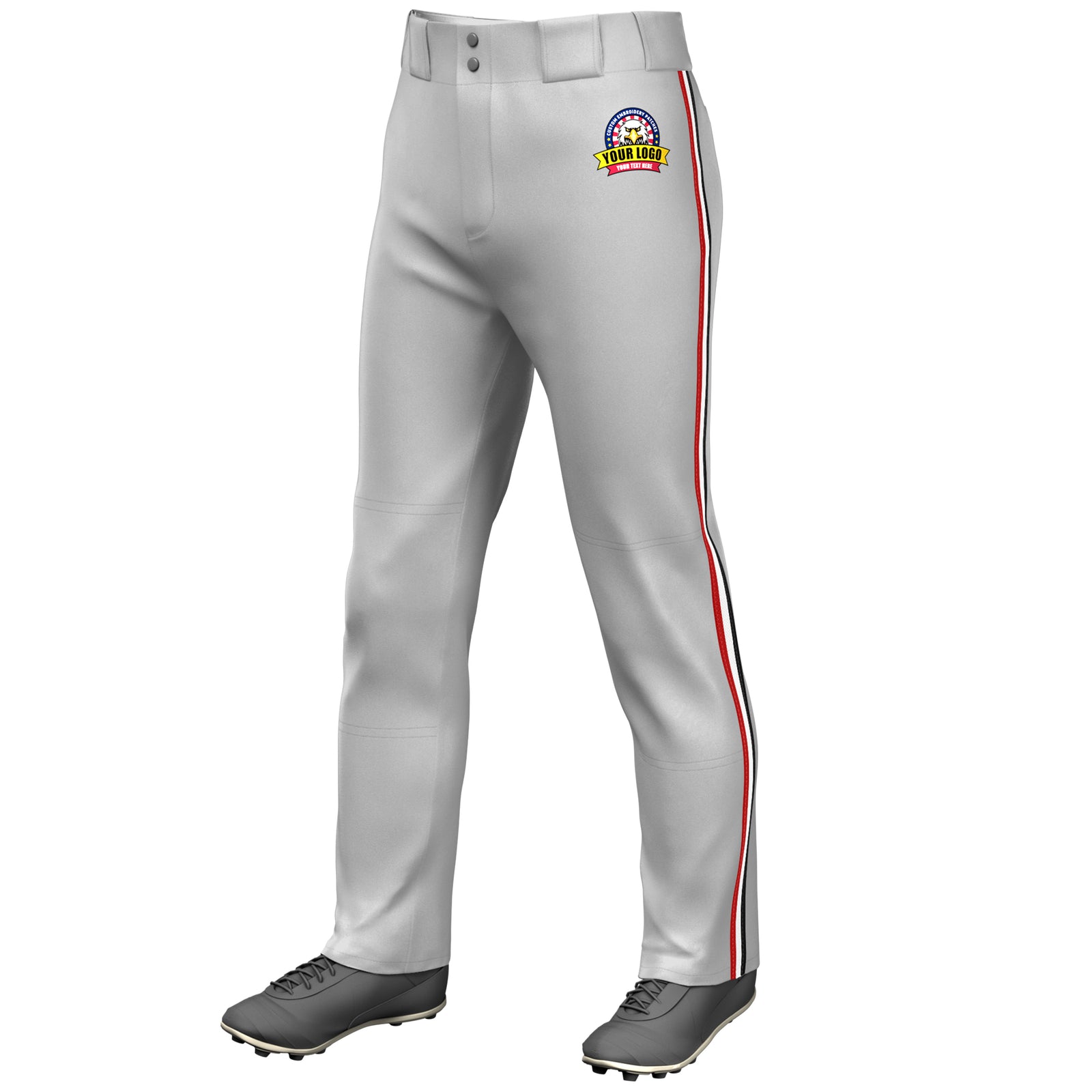 Custom Gray Red White-Black Classic Fit Stretch Practice Loose-fit Baseball Pants