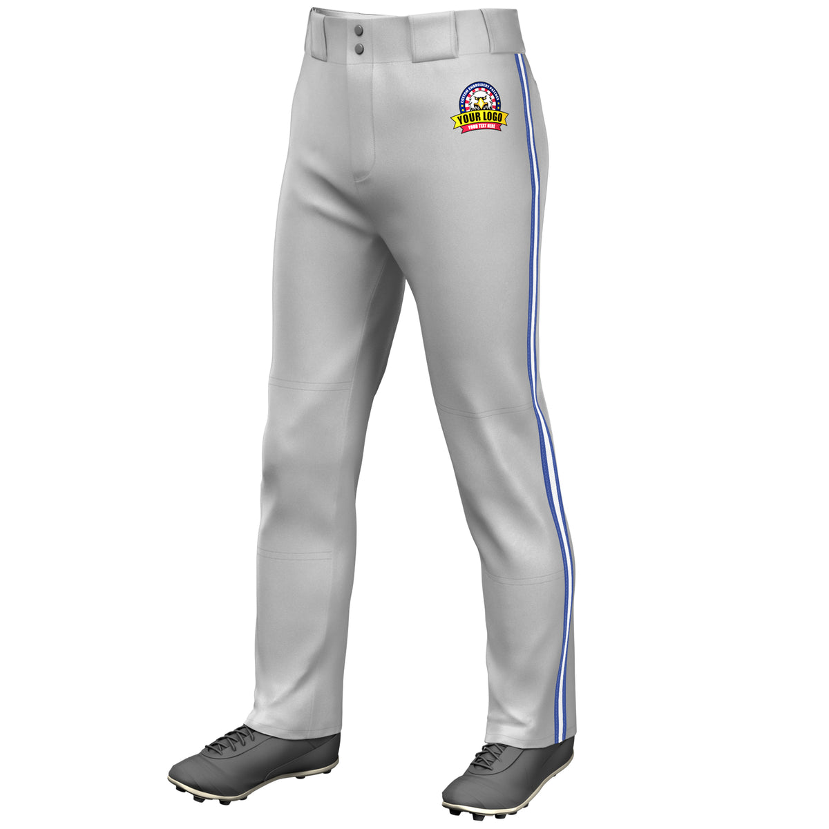 Custom Gray Royal White-Royal Classic Fit Stretch Practice Loose-fit Baseball Pants