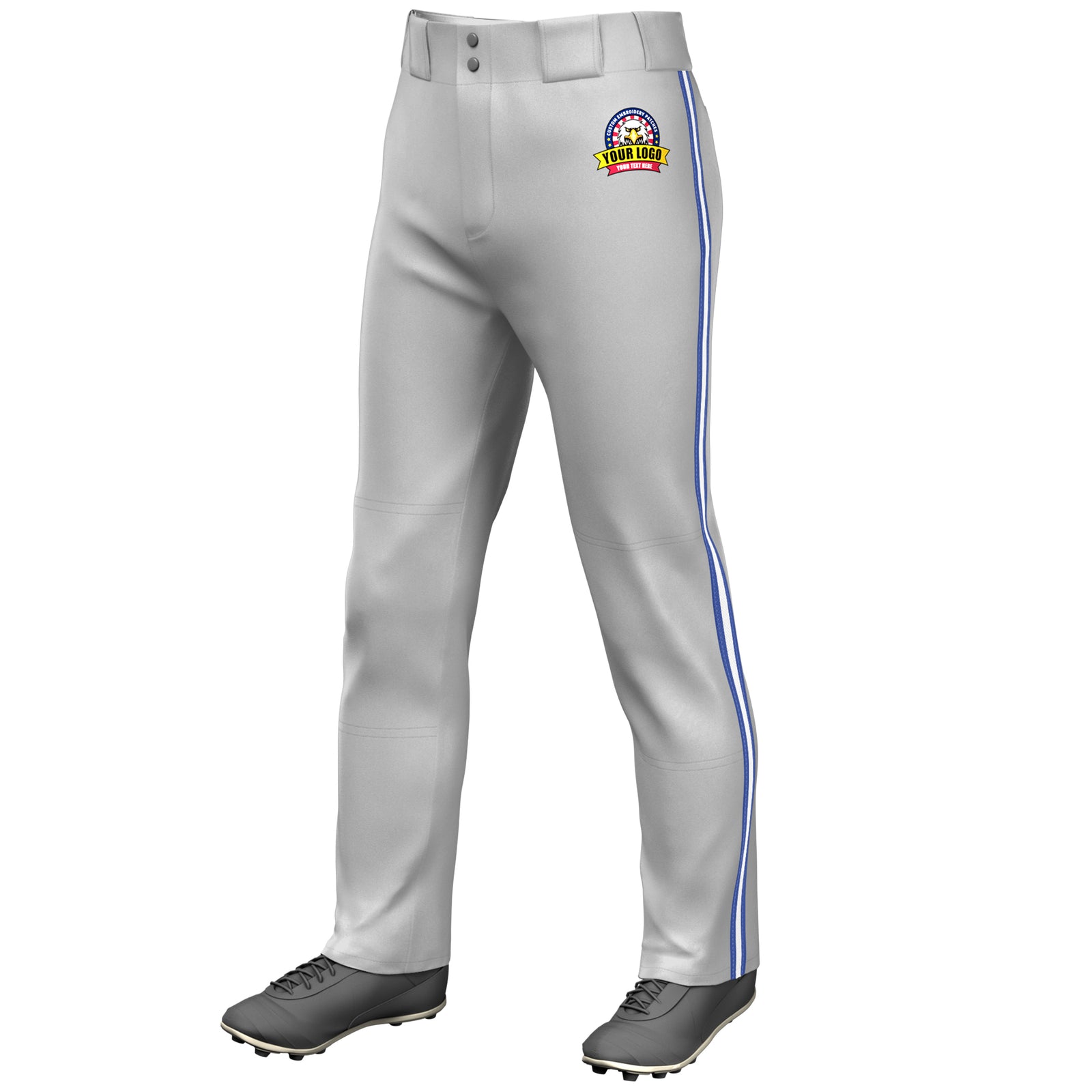 Custom Gray Royal White-Royal Classic Fit Stretch Practice Loose-fit Baseball Pants