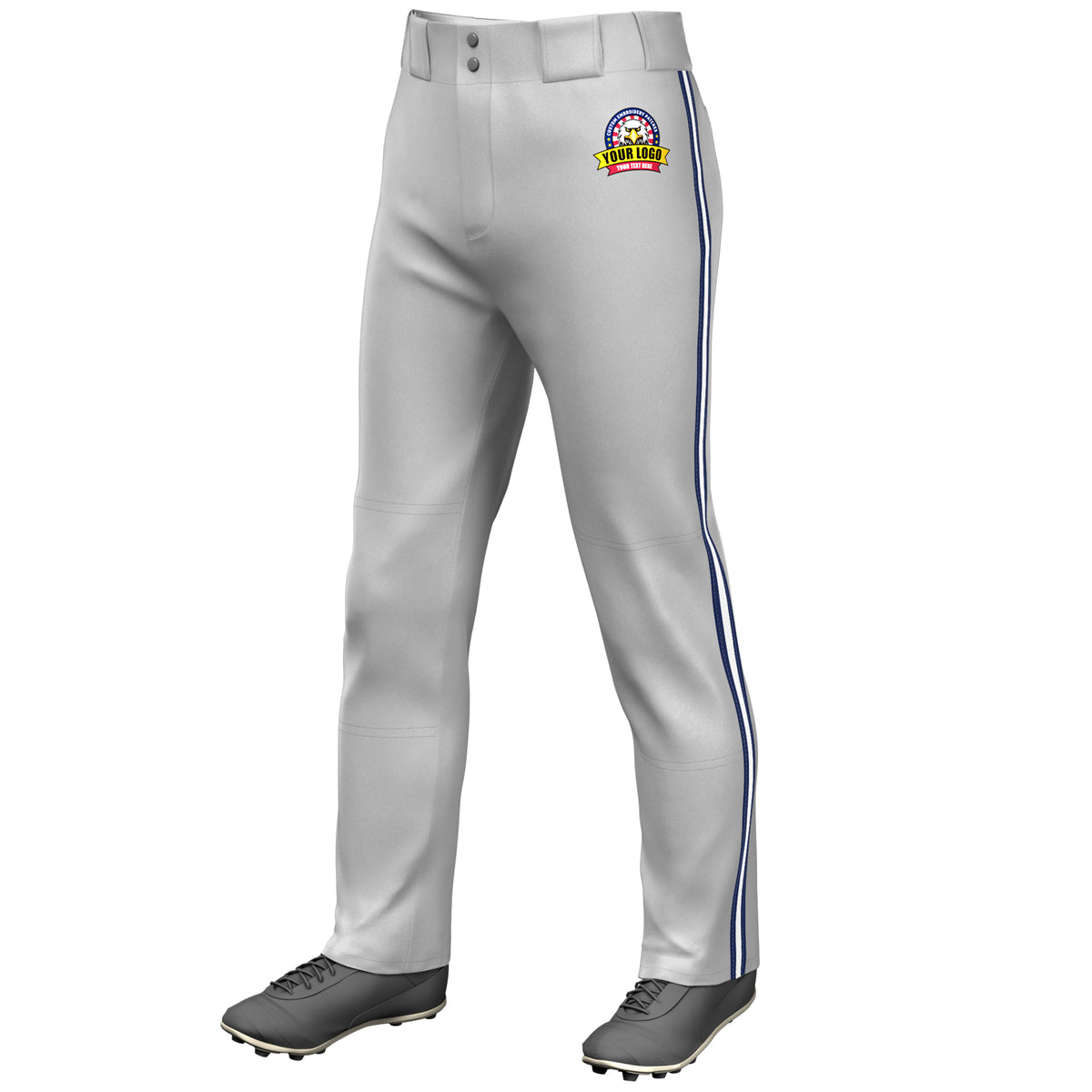 Custom Gray Navy White-Navy Classic Fit Stretch Practice Loose-fit Baseball Pants