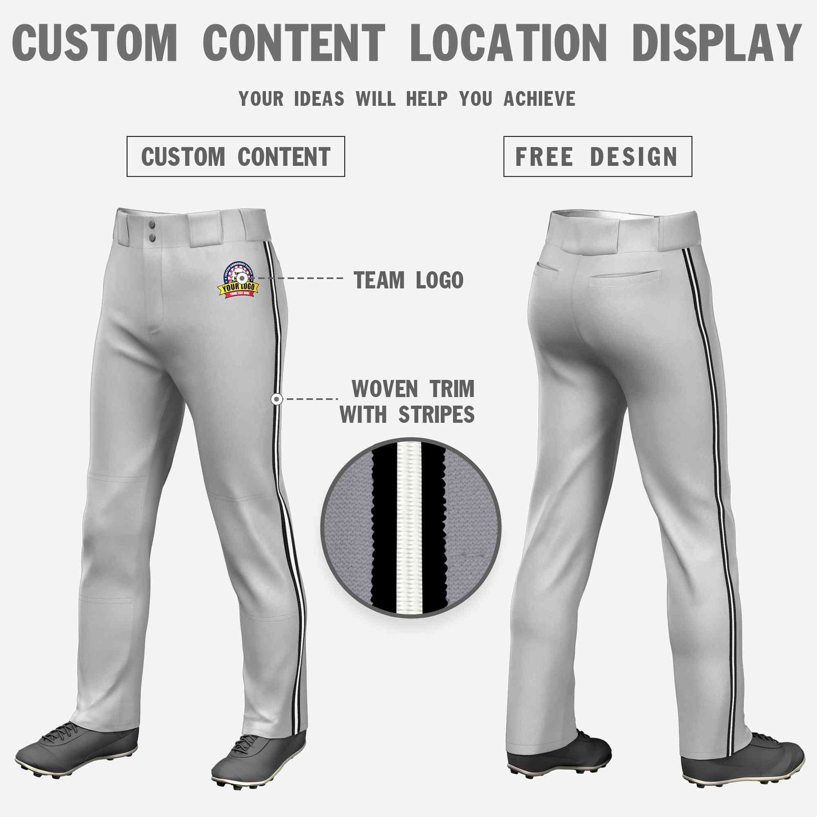 Custom Gray Black White-Black Classic Fit Stretch Practice Loose-fit Baseball Pants