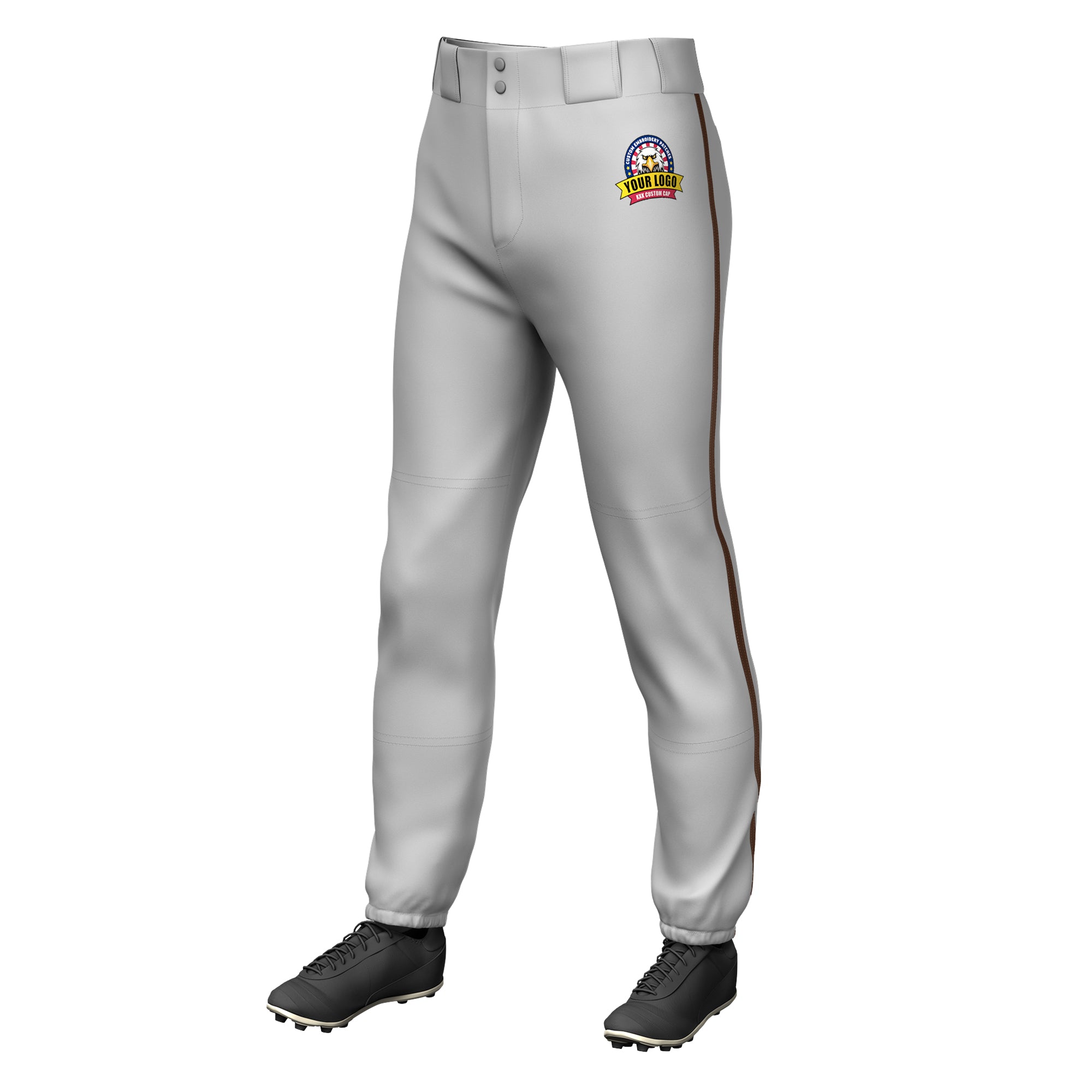 Custom Gray Brown Classic Fit Stretch Practice Pull-up Baseball Pants