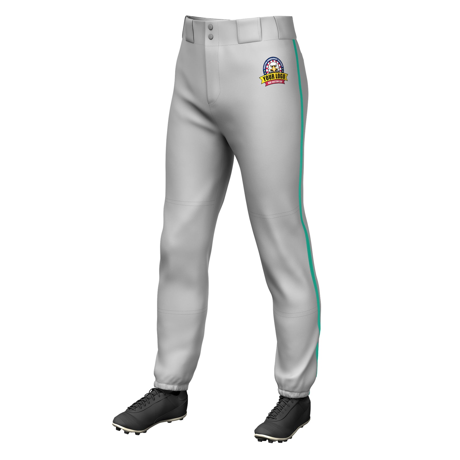 Custom Gray Teal Classic Fit Stretch Practice Pull-up Baseball Pants