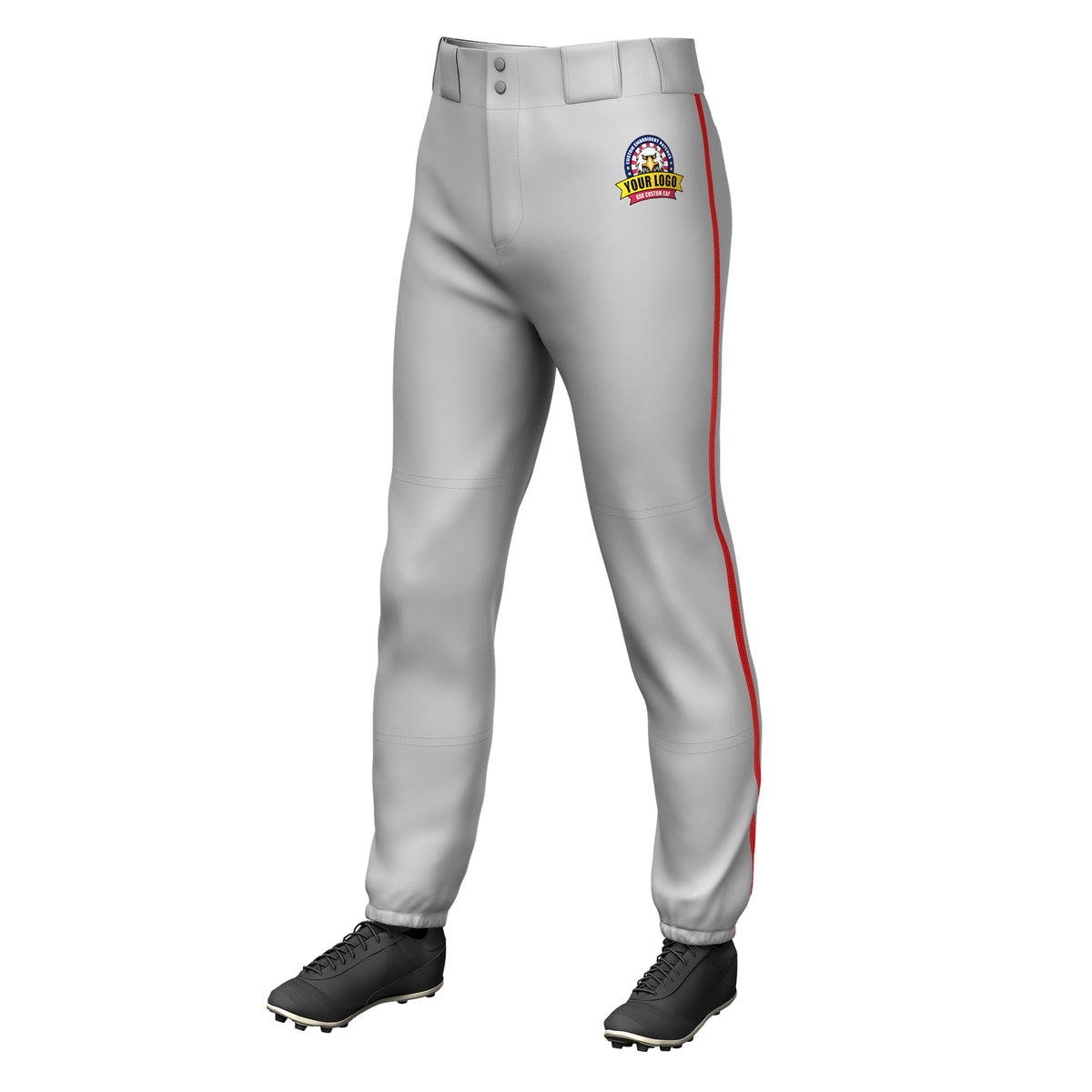 Custom Gray Red Classic Fit Stretch Practice Pull-up Baseball Pants
