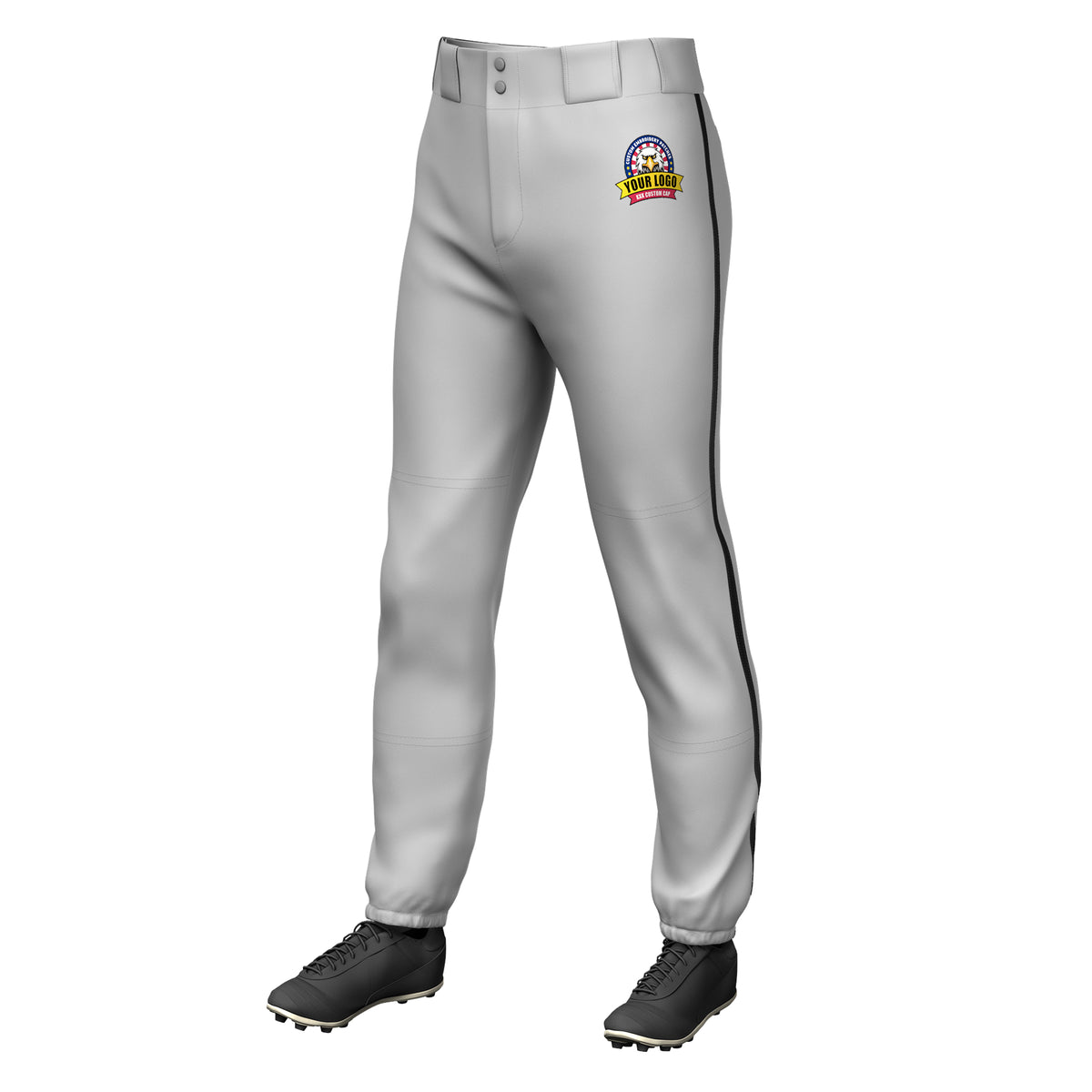 Custom Gray Black Classic Fit Stretch Practice Pull-up Baseball Pants