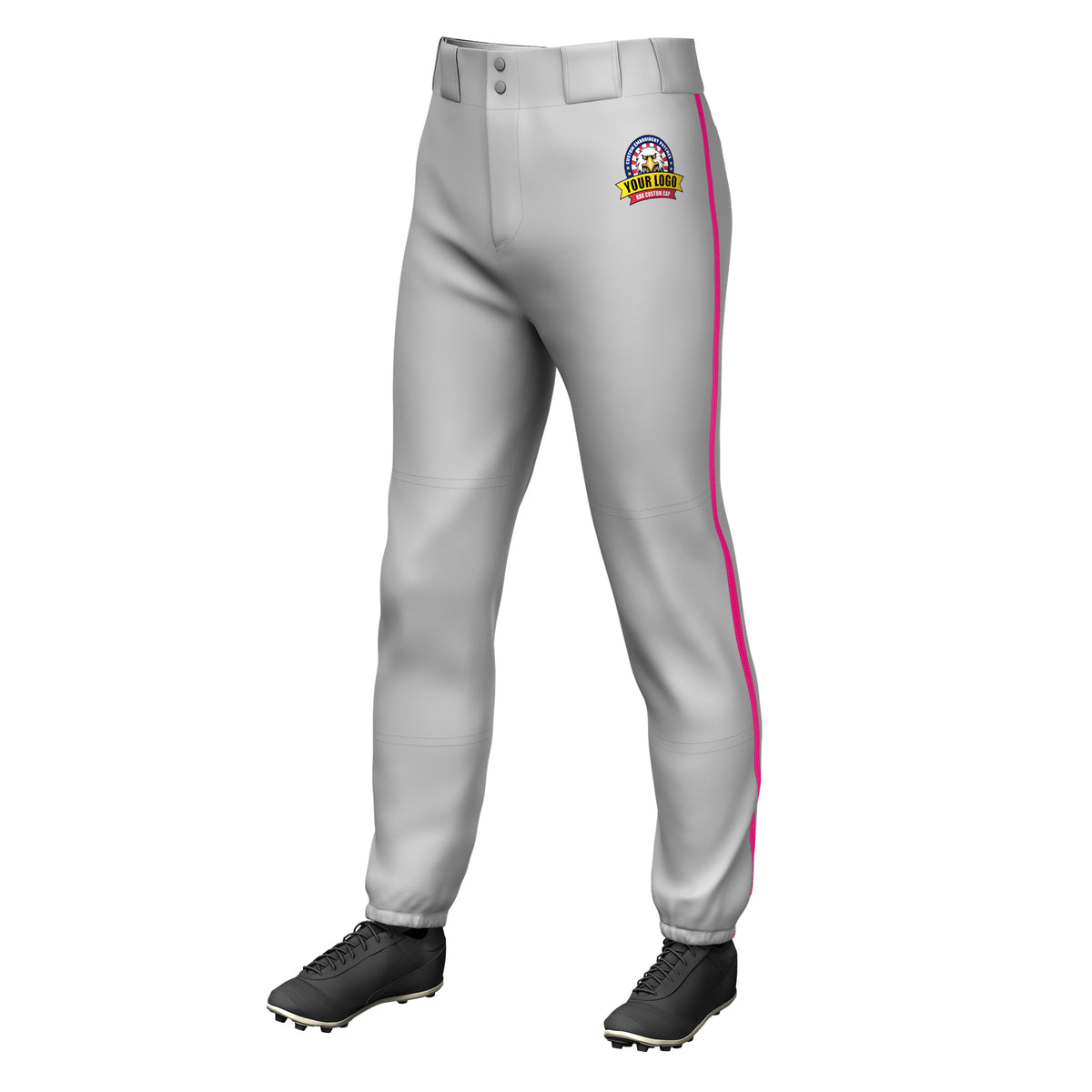 Custom Gray Pink Classic Fit Stretch Practice Pull-up Baseball Pants