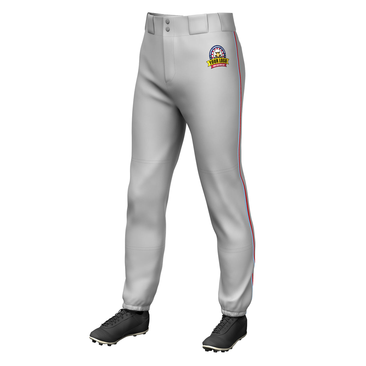 Custom Gray Light Blue-Red Classic Fit Stretch Practice Pull-up Baseball Pants