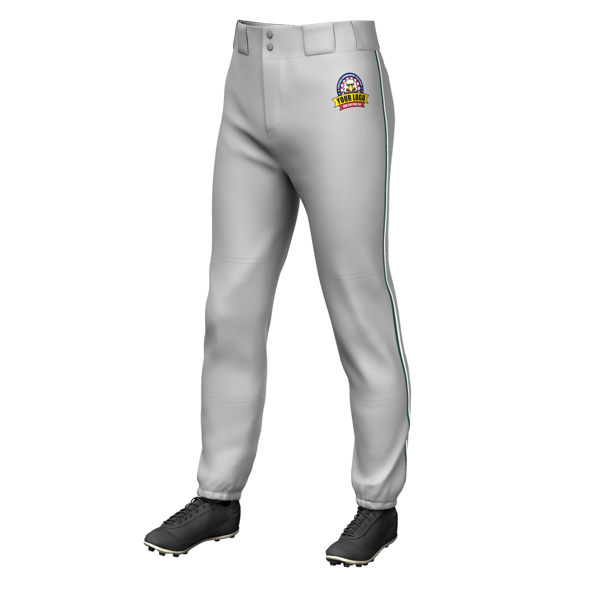Custom Gray Green-White Classic Fit Stretch Practice Pull-up Baseball Pants