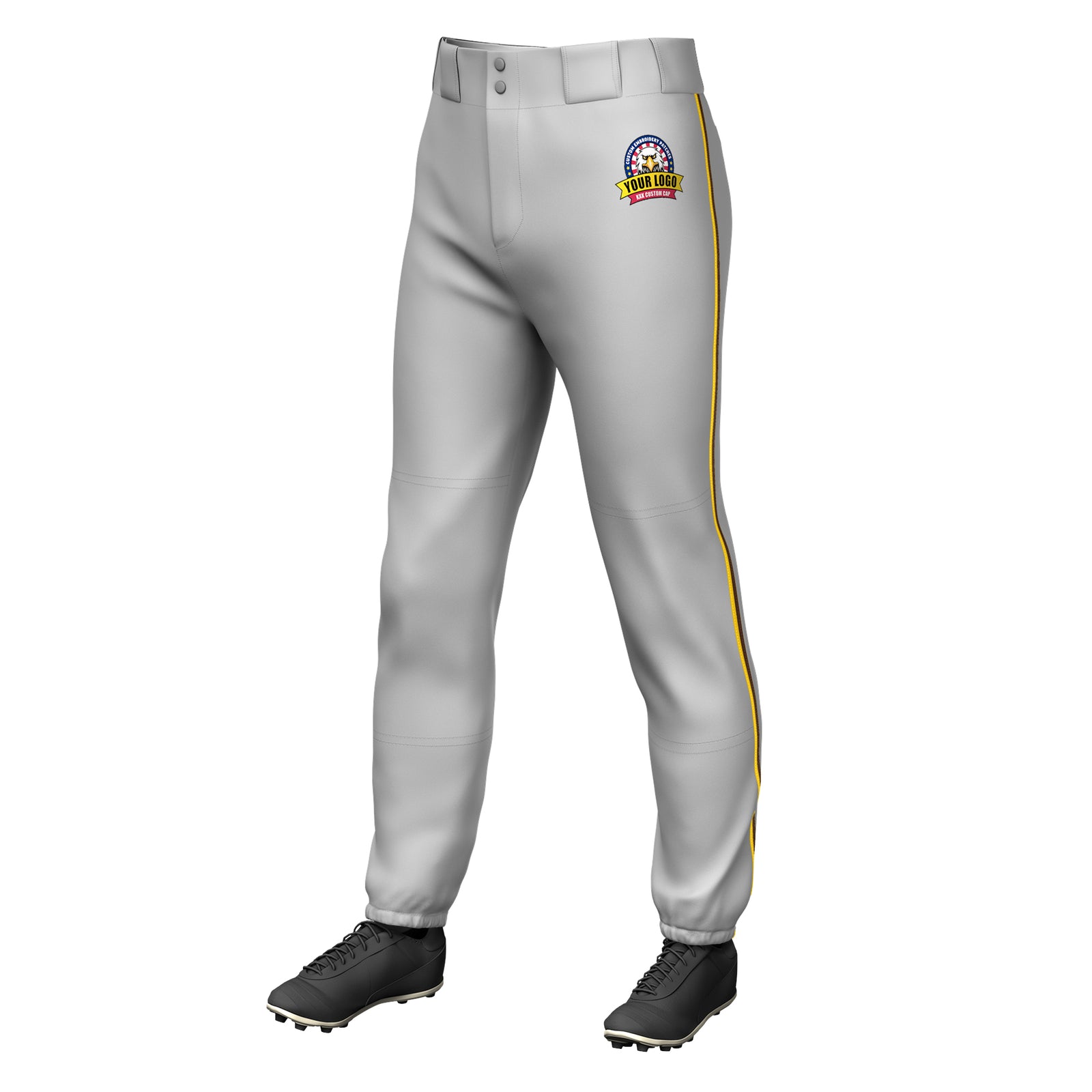 Custom Gray Gold-Brown Classic Fit Stretch Practice Pull-up Baseball Pants