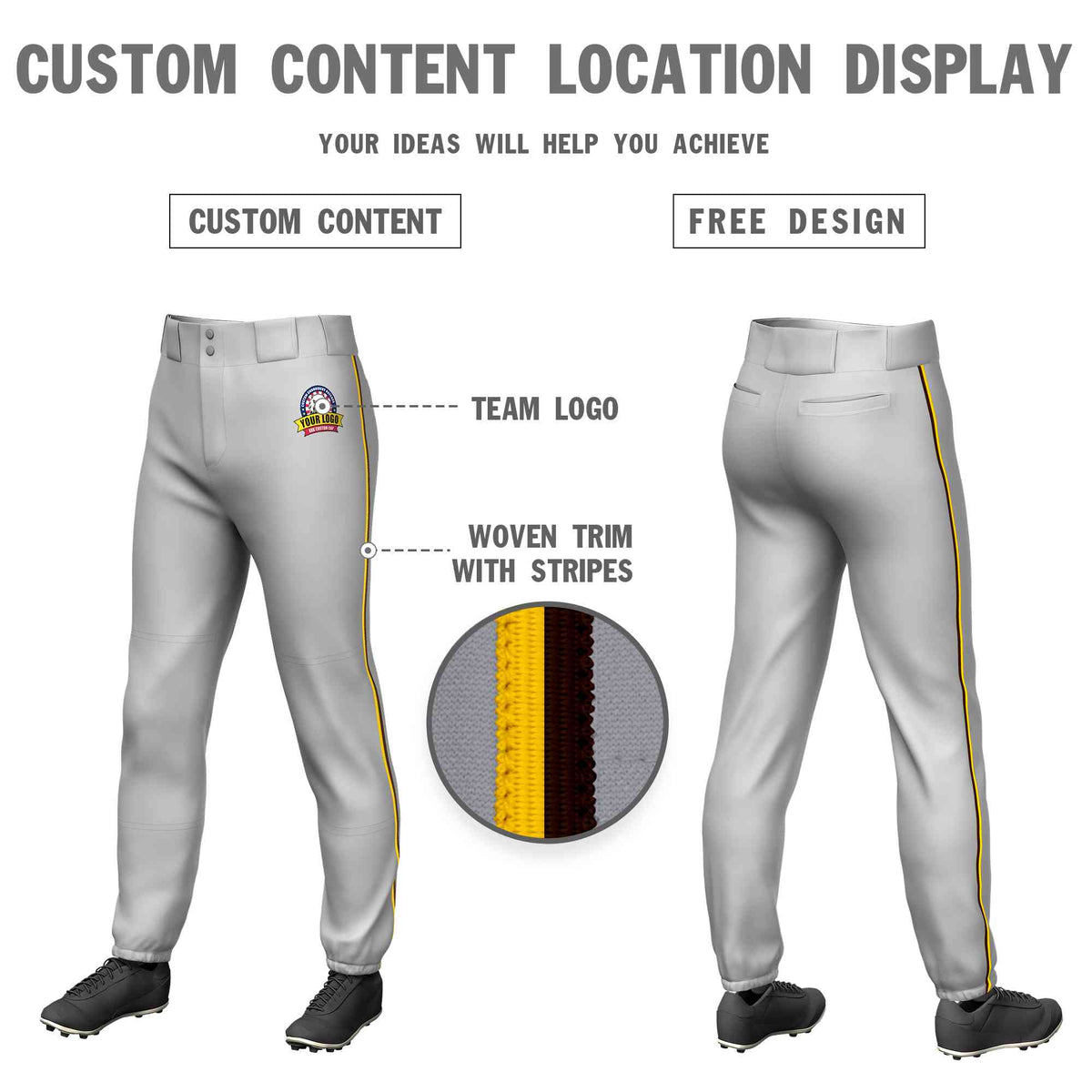 Custom Gray Gold-Brown Classic Fit Stretch Practice Pull-up Baseball Pants