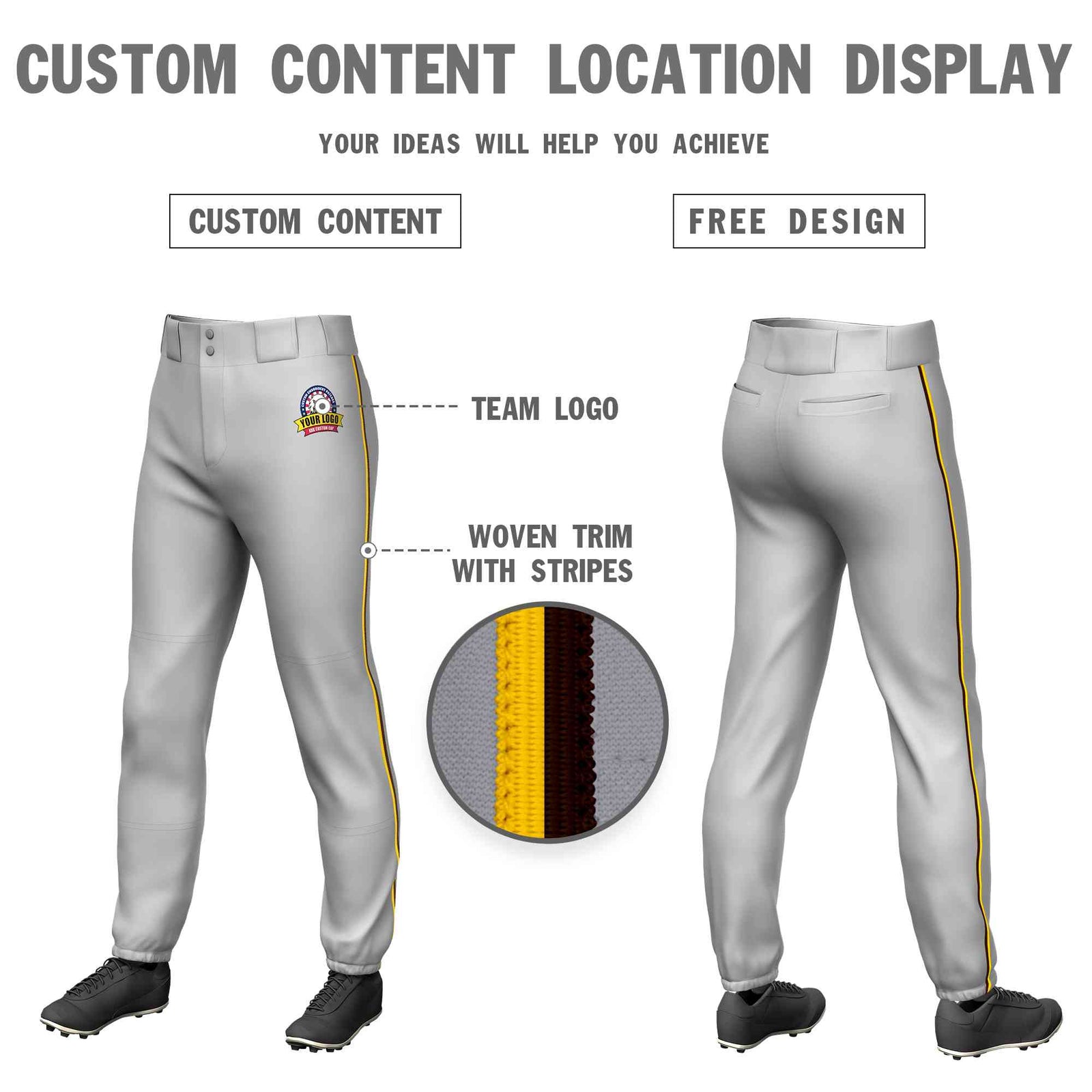 Custom Gray Gold-Brown Classic Fit Stretch Practice Pull-up Baseball Pants