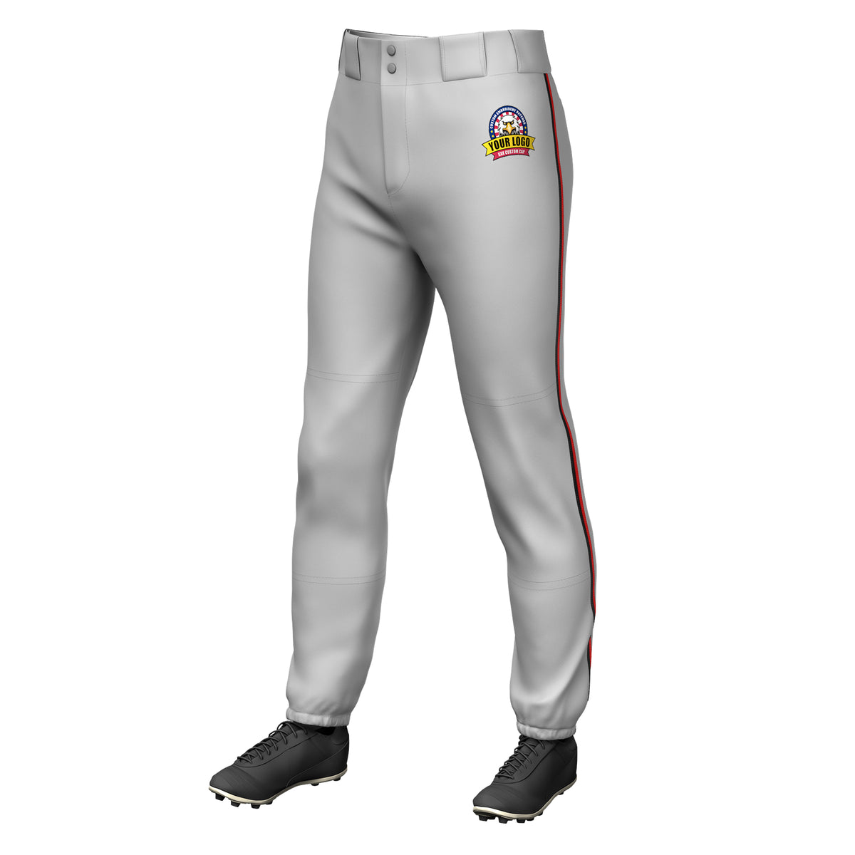 Custom Gray Black-Red Classic Fit Stretch Practice Pull-up Baseball Pants