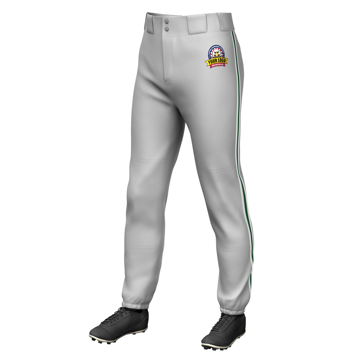 Custom Gray White Green-White Classic Fit Stretch Practice Pull-up Baseball Pants