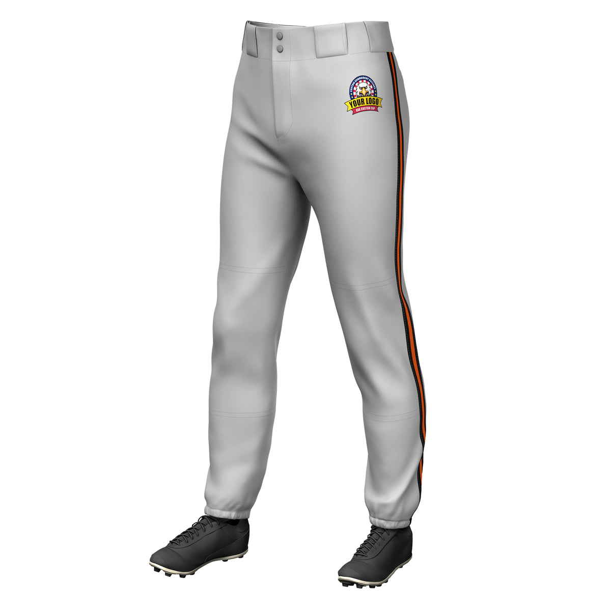 Custom Gray Black Orange-Black Classic Fit Stretch Practice Pull-up Baseball Pants