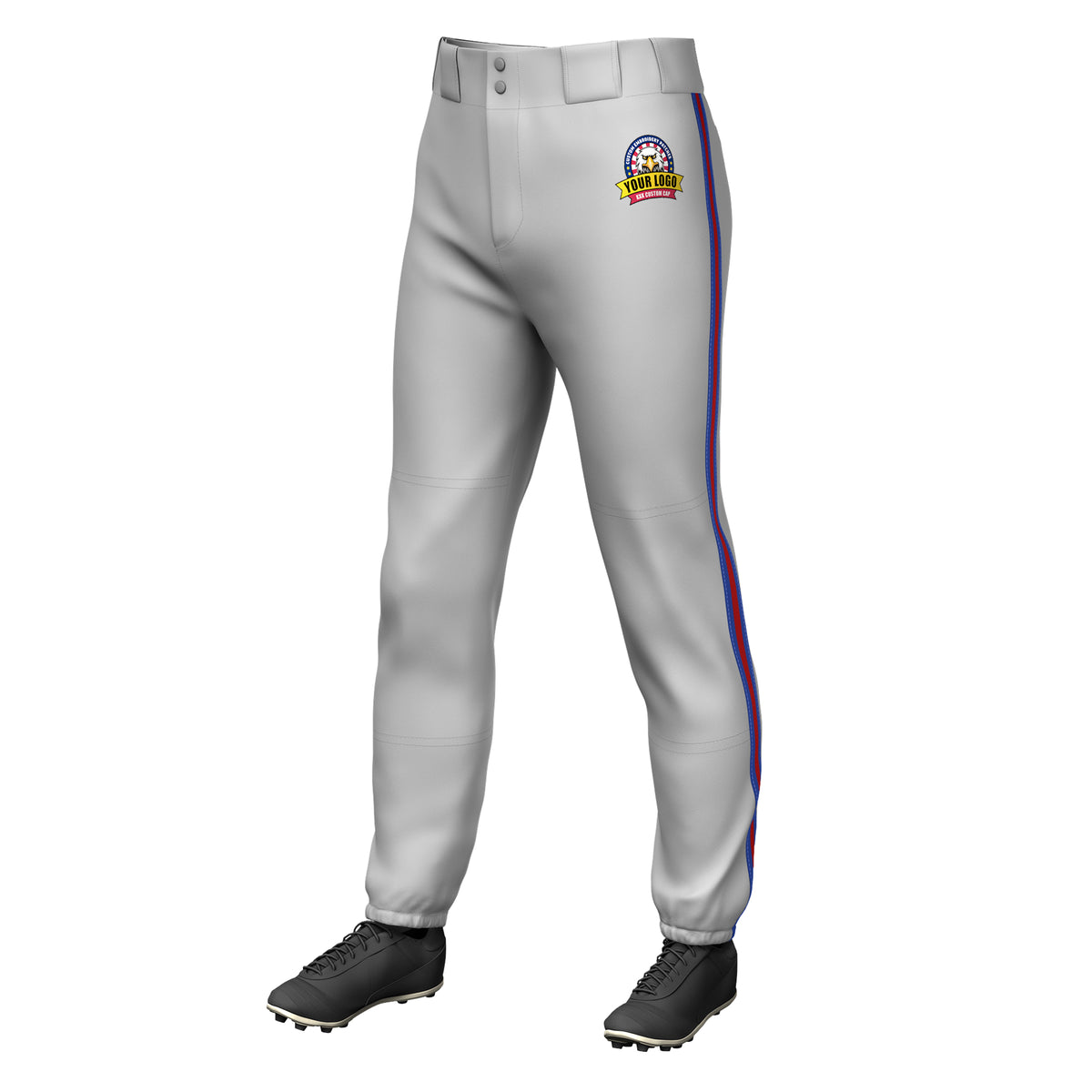 Custom Gray Royal Red-Royal Classic Fit Stretch Practice Pull-up Baseball Pants