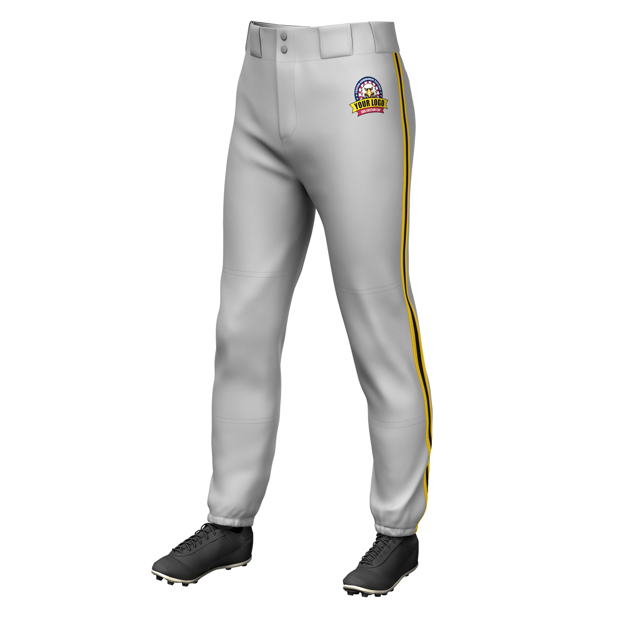 Custom Gray Gold Black-Gold Classic Fit Stretch Practice Pull-up Baseball Pants