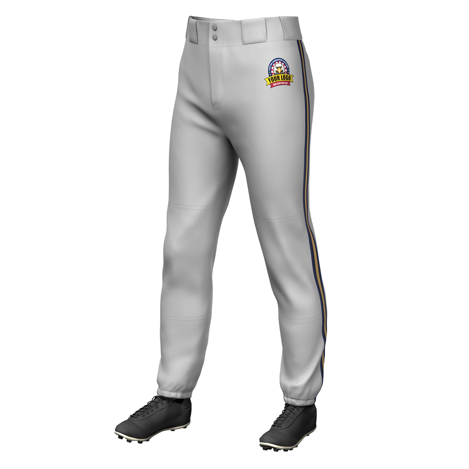 Custom Gray Navy Old Gold-Navy Classic Fit Stretch Practice Pull-up Baseball Pants