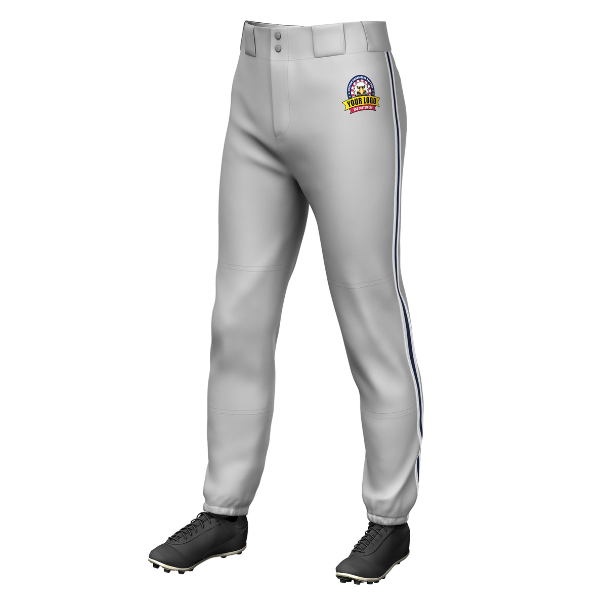 Custom Gray White Navy-White Classic Fit Stretch Practice Pull-up Baseball Pants