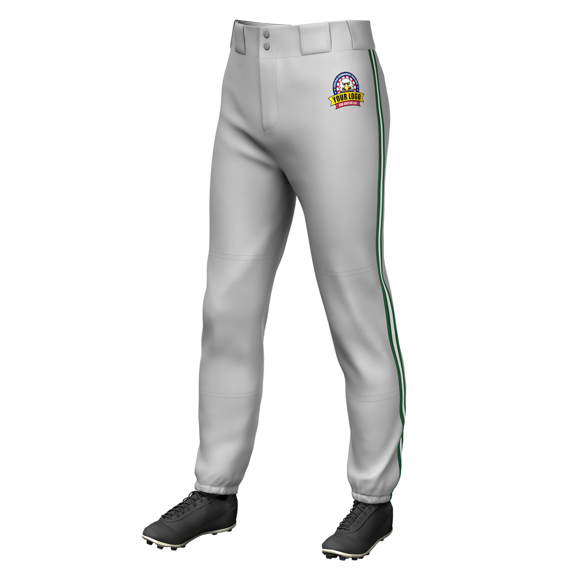 Custom Gray Green White-Green Classic Fit Stretch Practice Pull-up Baseball Pants