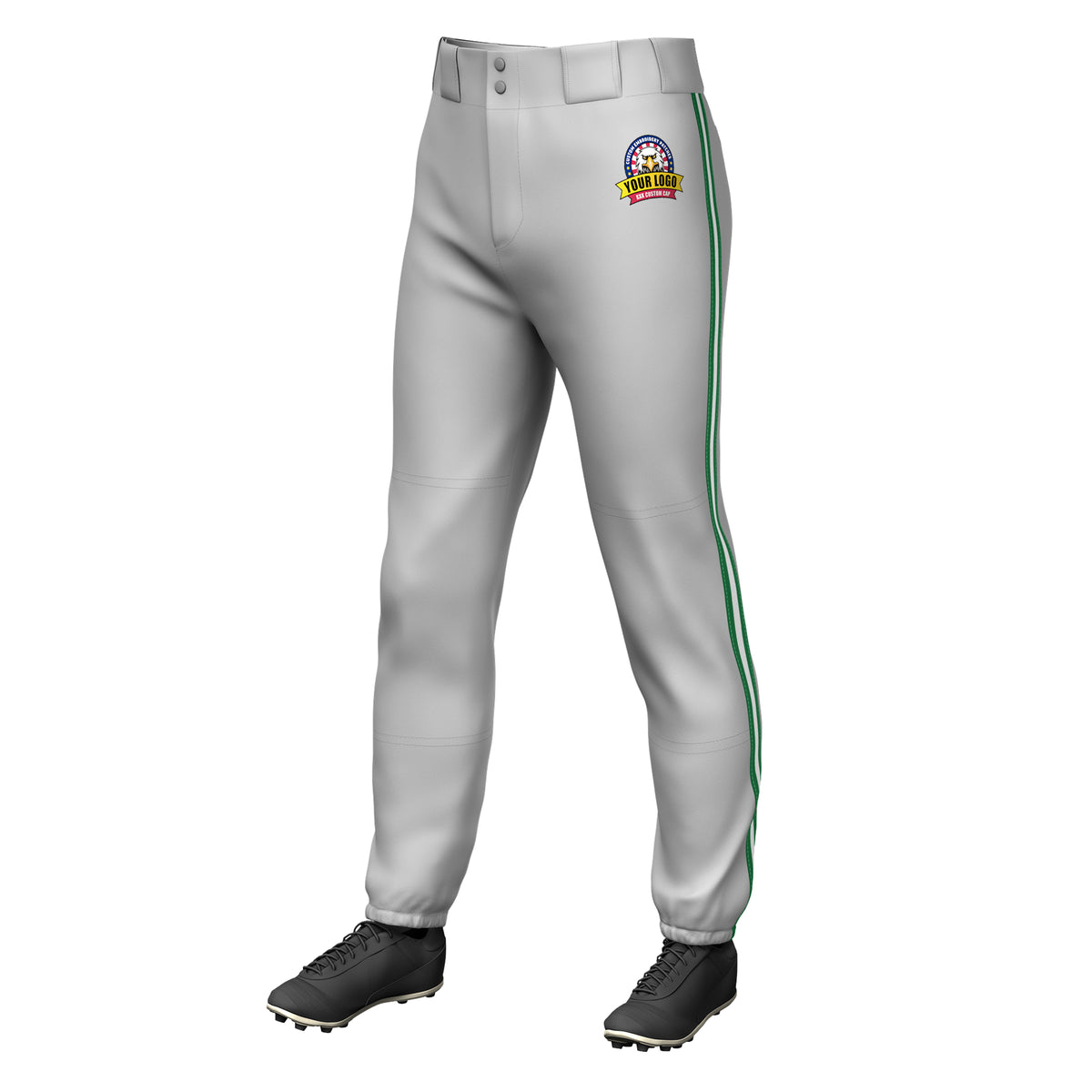 Custom Gray Kelly Green White-Kelly Green Classic Fit Stretch Practice Pull-up Baseball Pants