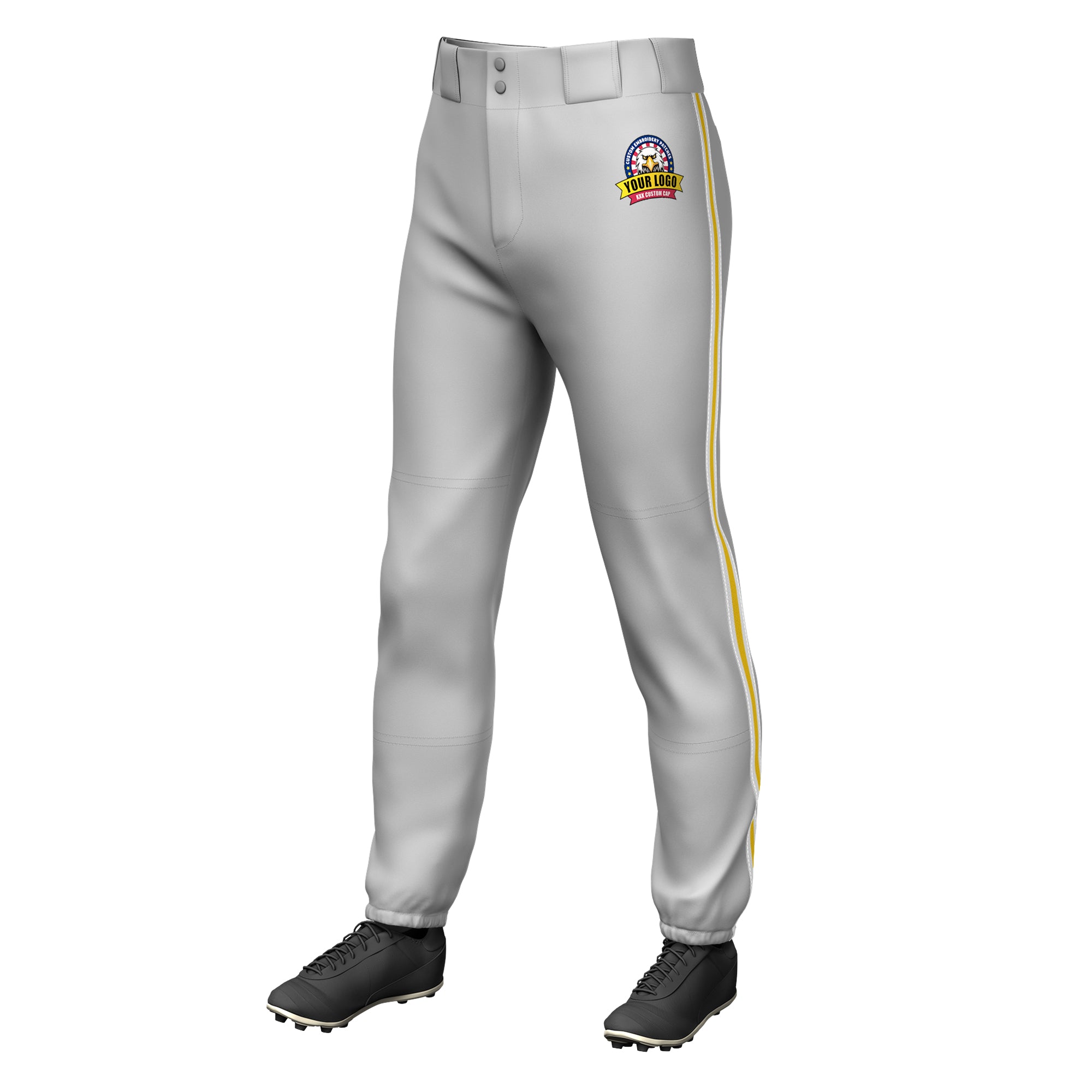 Custom Gray White Gold-White Classic Fit Stretch Practice Pull-up Baseball Pants