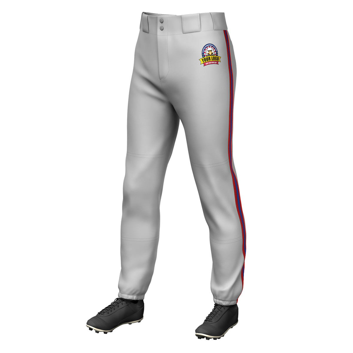 Custom Gray Red Royal-Red Classic Fit Stretch Practice Pull-up Baseball Pants