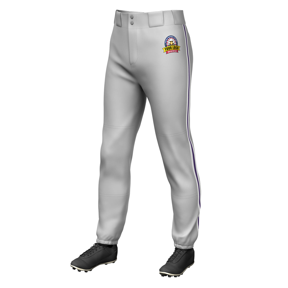 Custom Gray White Purple-White Classic Fit Stretch Practice Pull-up Baseball Pants